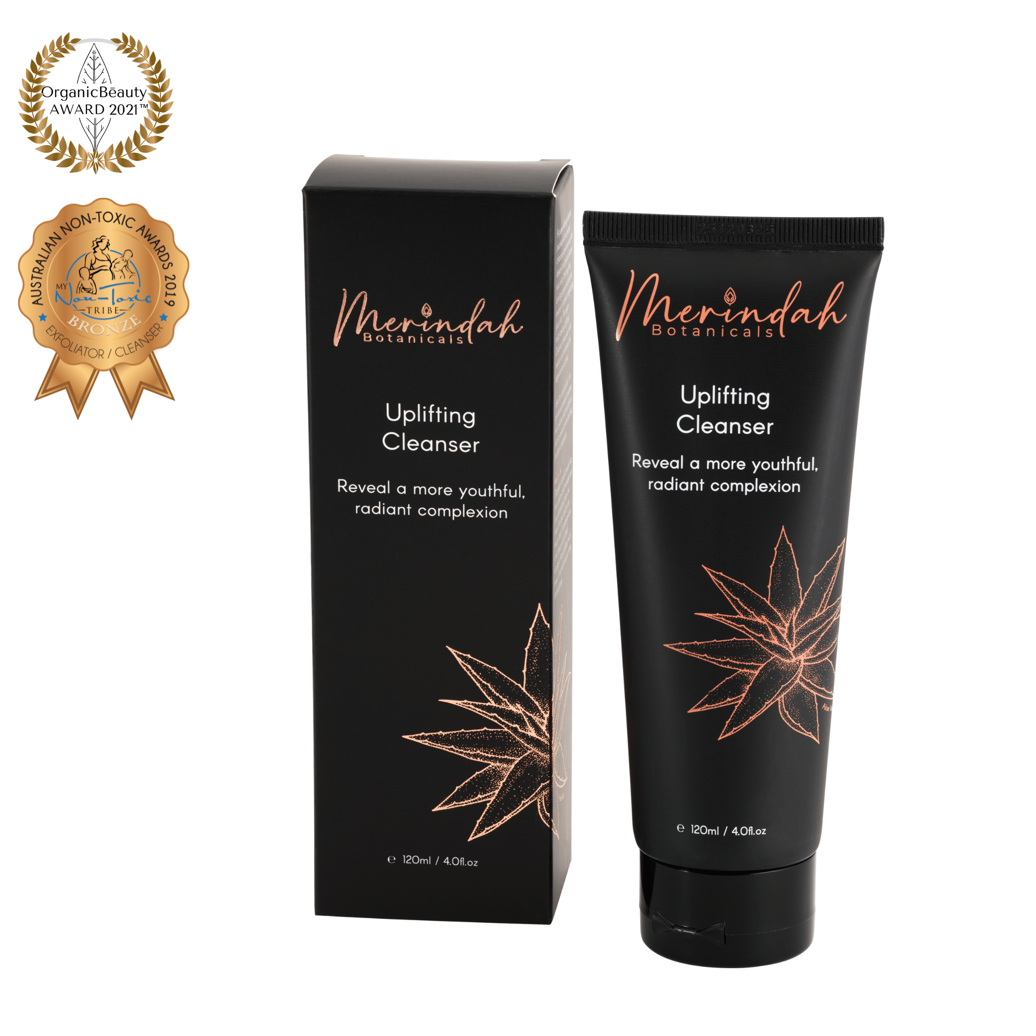 A black tube and box of Merindah Botanicals&