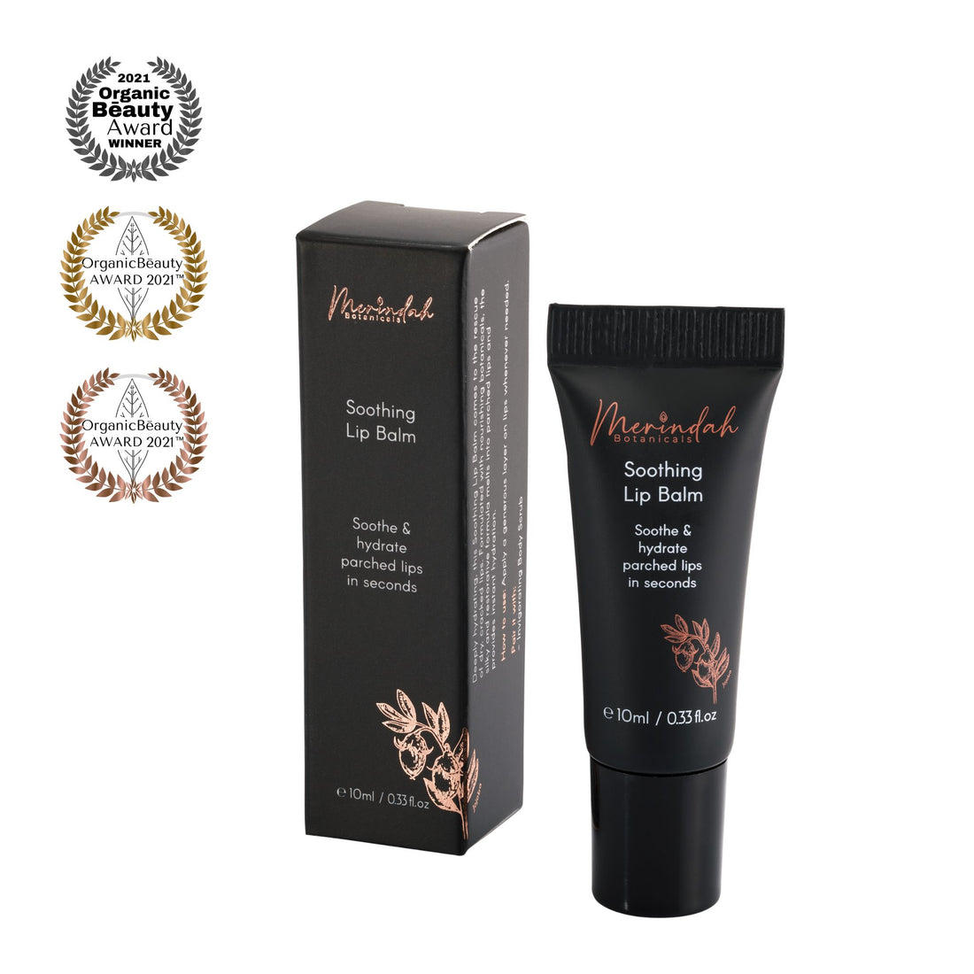 Merindah Botanicals Soothing Lip Balm — eco-friendly natural lip balm with nourishing botanicals for smooth, kissable lips.